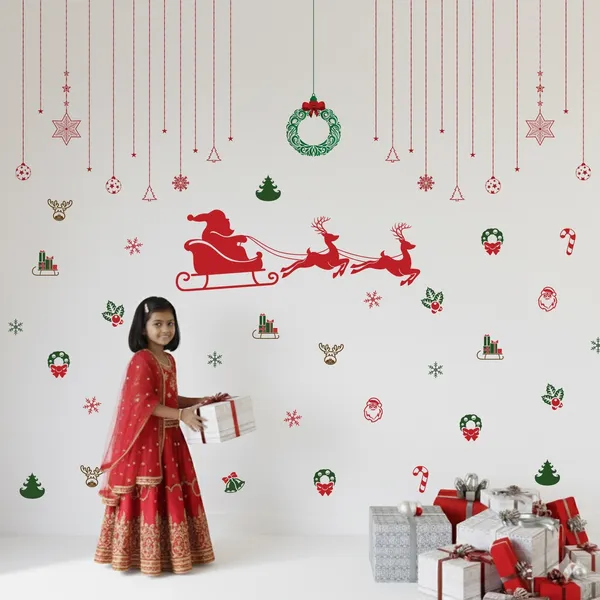 StickMe_Santa_Sleigh_&_Reindeer_Christmas_Wall_Sticker_with_Hanging_Ornaments_|_Festive_D�cor_�_StickMe_|_Premium_Extra_Large_-_240_cm_X_240_cm