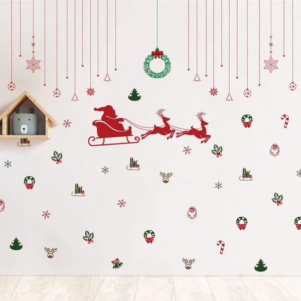StickMe_Santa_Sleigh_&_Reindeer_Christmas_Wall_Sticker_with_Hanging_Ornaments_|_Festive_D�cor_�_StickMe_|_Premium_Extra_Large_-_240_cm_X_240_cm
