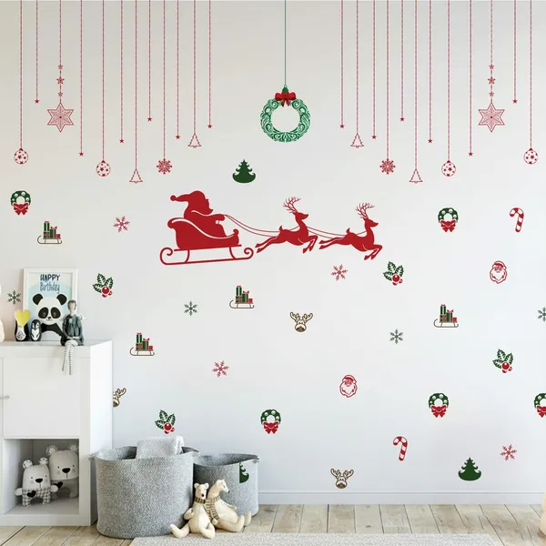 StickMe_Santa_Sleigh_&_Reindeer_Christmas_Wall_Sticker_with_Hanging_Ornaments_|_Festive_D�cor_�_StickMe_|_Premium_Extra_Large_-_240_cm_X_240_cm