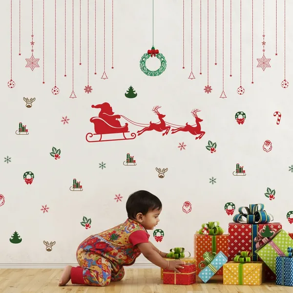 StickMe_Santa_Sleigh_&_Reindeer_Christmas_Wall_Sticker_with_Hanging_Ornaments_|_Festive_D�cor_�_StickMe_|_Premium_Extra_Large_-_240_cm_X_240_cm