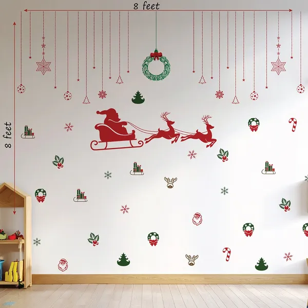 StickMe_Santa_Sleigh_&_Reindeer_Christmas_Wall_Sticker_with_Hanging_Ornaments_|_Festive_D�cor_�_StickMe_|_Premium_Extra_Large_-_240_cm_X_240_cm