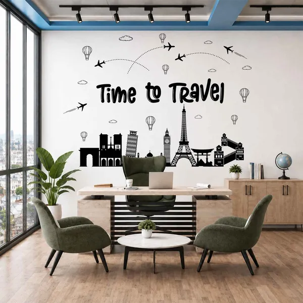 Time_to_Travel_World_Landmark_Wall_Sticker_|_Travel_Theme_Wall_Decor_for_Office_&_Home|Premium_Extra_Large_-_220_cm_X_175_cm