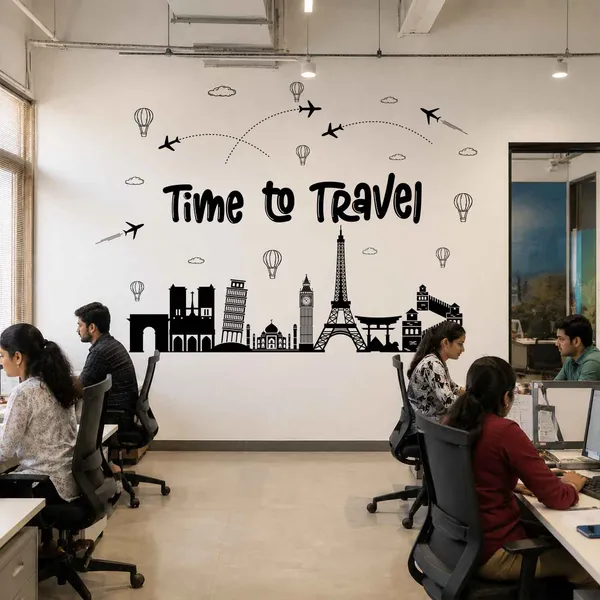 Time_to_Travel_World_Landmark_Wall_Sticker_|_Travel_Theme_Wall_Decor_for_Office_&_Home|Premium_Extra_Large_-_220_cm_X_175_cm