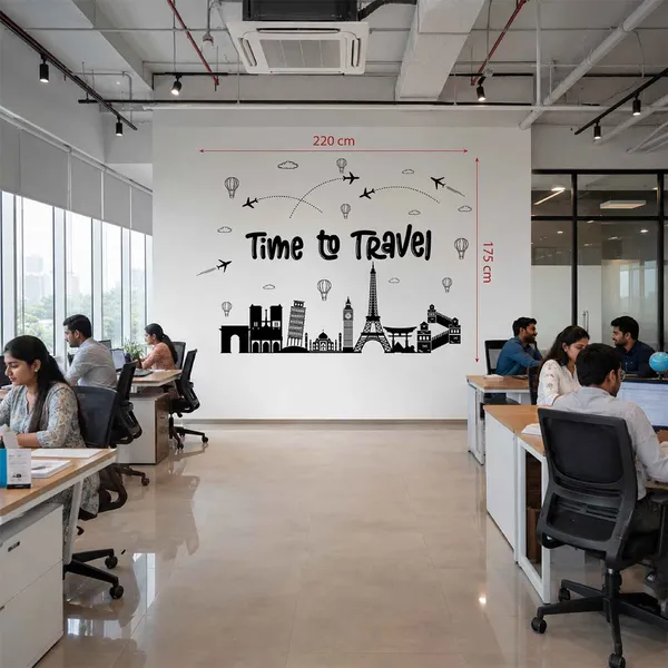 Time_to_Travel_World_Landmark_Wall_Sticker_|_Travel_Theme_Wall_Decor_for_Office_&_Home|Premium_Extra_Large_-_220_cm_X_175_cm