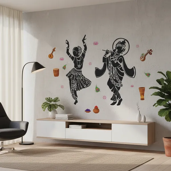 Radhe_Krishna_With_Flute_Sacred_Colorful_Pooja_Room_Wall_Sticker