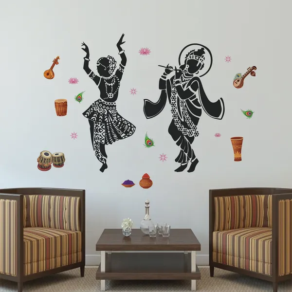 Radhe_Krishna_With_Flute_Sacred_Colorful_Pooja_Room_Wall_Sticker