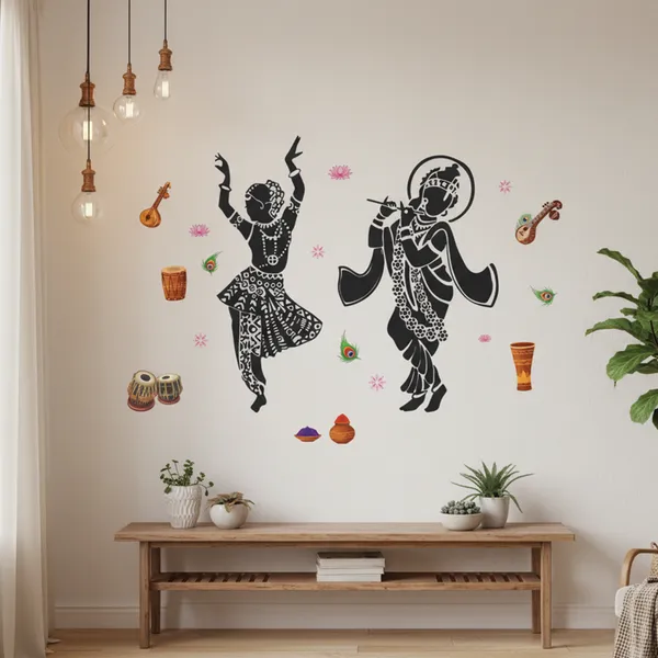 Radhe_Krishna_With_Flute_Sacred_Colorful_Pooja_Room_Wall_Sticker