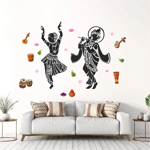 Radhe_Krishna_With_Flute_Sacred_Colorful_Pooja_Room_Wall_Sticker