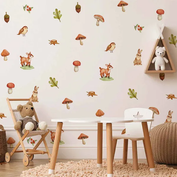 Woodland_Animal_Wall_Stickers_for_Kids_Room_|_Forest_Theme_Peel_&_Stick_Wall_Decals_with_Deer,_Rabbits,_Birds_&_Mushrooms_|_Nursery_Wall_Decor|Premium_Large