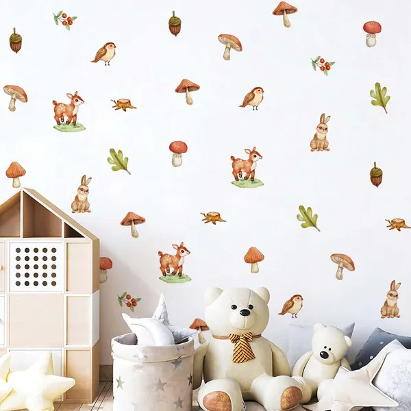 Woodland_Animal_Wall_Stickers_for_Kids_Room_|_Forest_Theme_Peel_&_Stick_Wall_Decals_with_Deer,_Rabbits,_Birds_&_Mushrooms_|_Nursery_Wall_Decor|Premium_Large