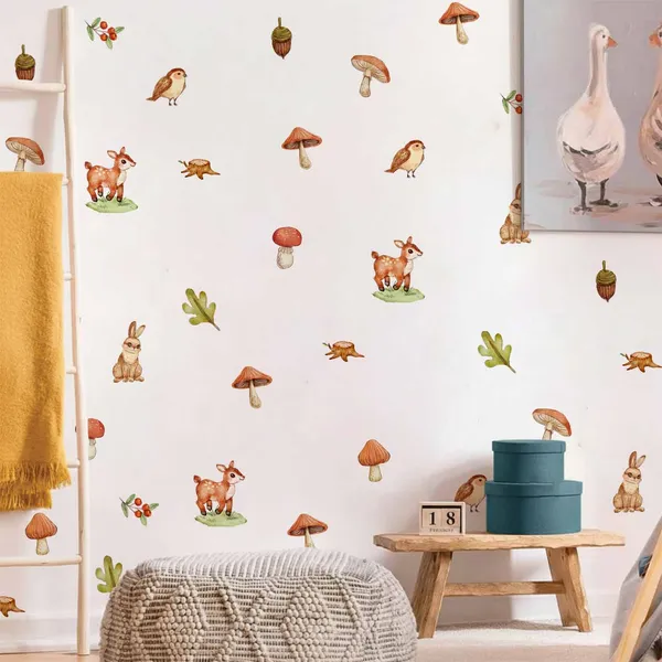 Woodland_Animal_Wall_Stickers_for_Kids_Room_|_Forest_Theme_Peel_&_Stick_Wall_Decals_with_Deer,_Rabbits,_Birds_&_Mushrooms_|_Nursery_Wall_Decor|Premium_Large