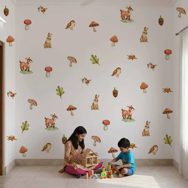 Woodland_Animal_Wall_Stickers_for_Kids_Room_|_Forest_Theme_Peel_&_Stick_Wall_Decals_with_Deer,_Rabbits,_Birds_&_Mushrooms_|_Nursery_Wall_Decor|Premium_Large
