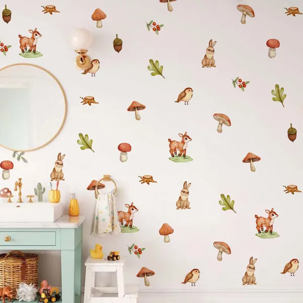 Woodland_Animal_Wall_Stickers_for_Kids_Room_|_Forest_Theme_Peel_&_Stick_Wall_Decals_with_Deer,_Rabbits,_Birds_&_Mushrooms_|_Nursery_Wall_Decor|Premium_Large