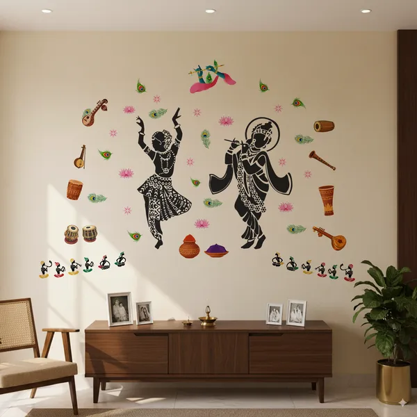Radhe_Krishna_With_Flute_Sacred_Colorful_Pooja_Room_Wall_Sticker