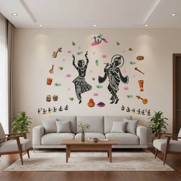 Radhe_Krishna_With_Flute_Sacred_Colorful_Pooja_Room_Wall_Sticker