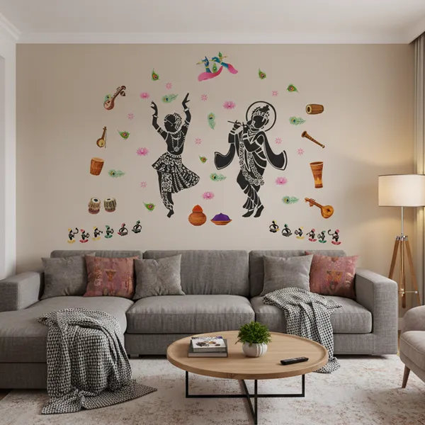 Radhe_Krishna_With_Flute_Sacred_Colorful_Pooja_Room_Wall_Sticker