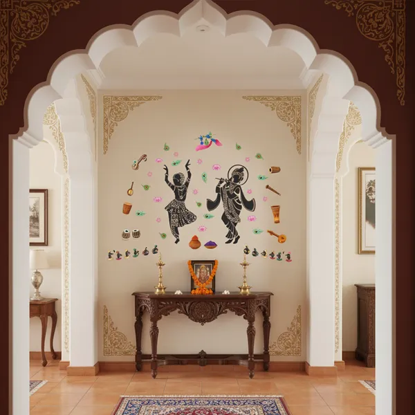 Radhe_Krishna_With_Flute_Sacred_Colorful_Pooja_Room_Wall_Sticker