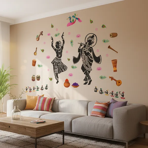 Radhe_Krishna_With_Flute_Sacred_Colorful_Pooja_Room_Wall_Sticker