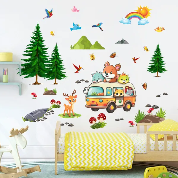 Kids_Forest_Theme_Picnic_Van_Inspired_Cute_Animal_Kids_Room_Wall_Sticker