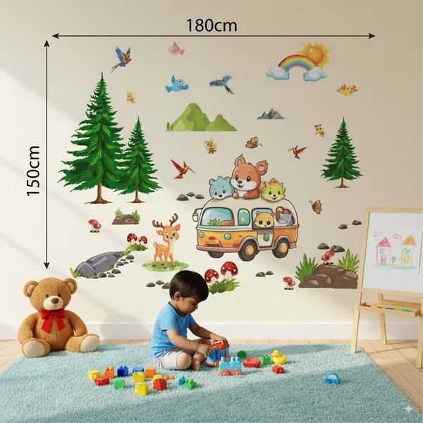 Kids_Forest_Theme_Picnic_Van_Inspired_Cute_Animal_Kids_Room_Wall_Sticker