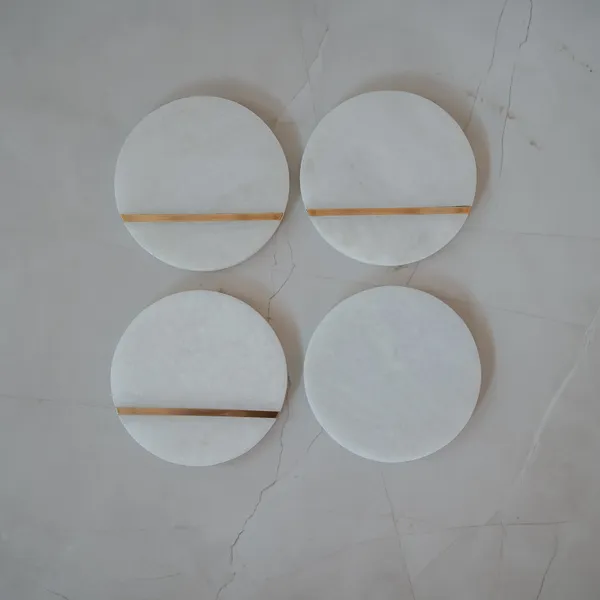 Pack_Of_4_White_Parallel_Brass_Strip_Inlay_Coaster_For_Kitchen