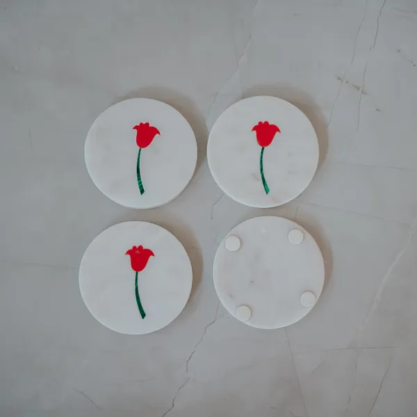 Pack_Of_4_White_Blooming_Flower_Inlay_Coaster_For_Kitchen