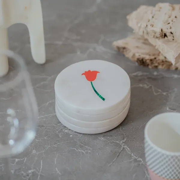 Pack_Of_4_White_Blooming_Flower_Inlay_Coaster_For_Kitchen