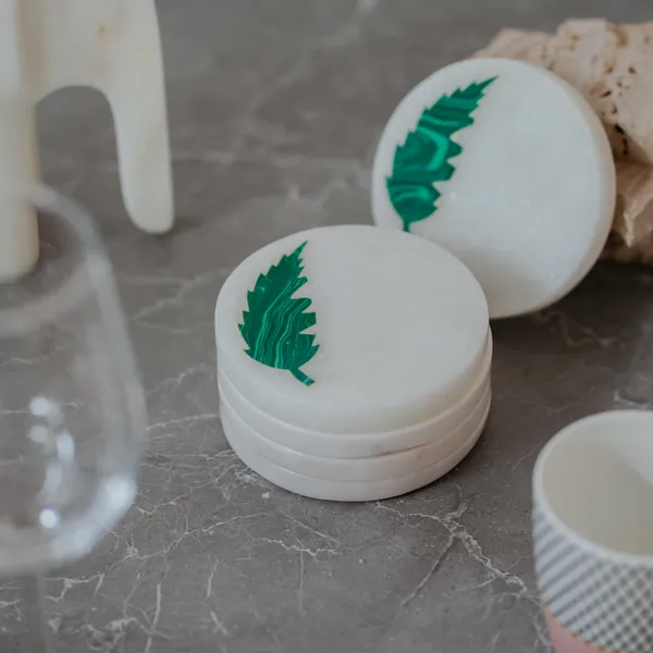 Pack_Of_4_White_Green_Leaf_Malachite_Coaster_For_Kitchen