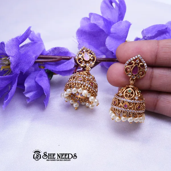 White_Brass_Premium_&_elegant_Gold_Plated__Jumkas_For_Women