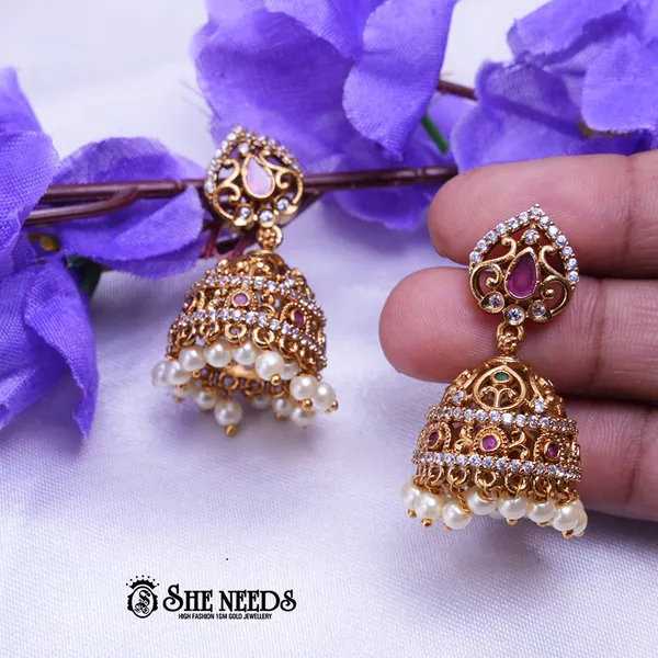 White_Brass_Premium_&_elegant_Gold_Plated__Jumkas_For_Women