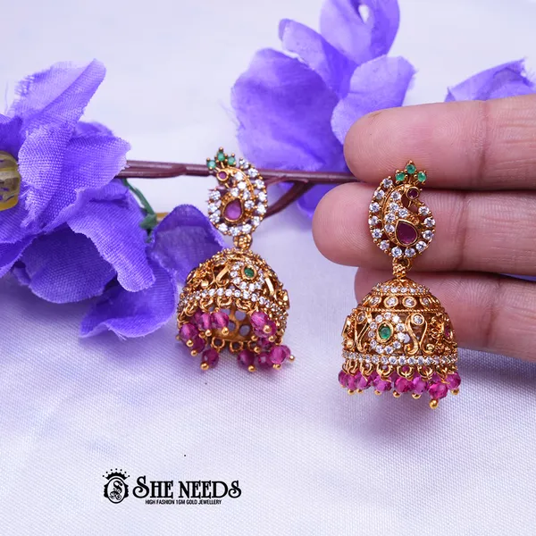 Pink_Brass_Premium_&_elegant_Gold_Plated__Jumkas_For_Women