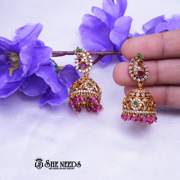 Pink_Brass_Premium_&_elegant_Gold_Plated__Jumkas_For_Women