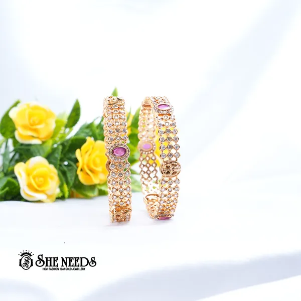 Green_,_Pink_&_White_Brass_Premium_&_elegant_Gold_Plated__Bangles_For_Women_(Set_Of_2)