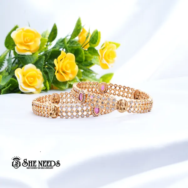 Green_,_Pink_&_White_Brass_Premium_&_elegant_Gold_Plated__Bangles_For_Women_(Set_Of_2)