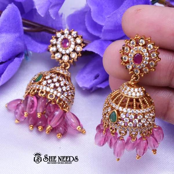 Pink_Brass_Premium_&_elegant_Gold_Plated__Jumkas_For_Women