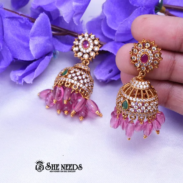 Pink_Brass_Premium_&_elegant_Gold_Plated__Jumkas_For_Women