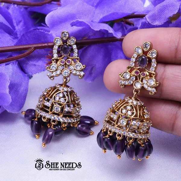 Purple_Brass_Premium_&_elegant_Gold_Plated__Jumkas_For_Women