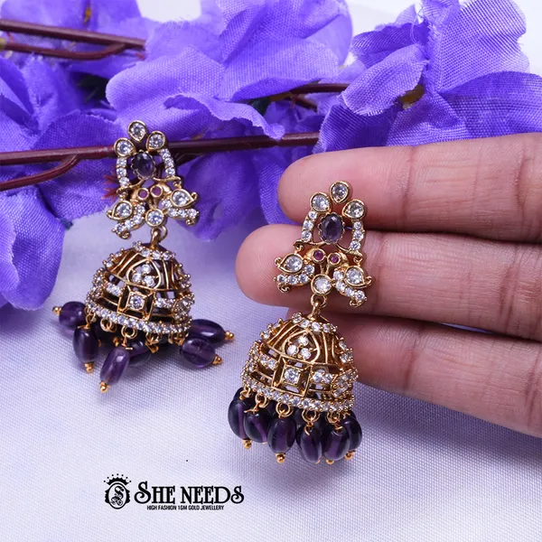 Purple_Brass_Premium_&_elegant_Gold_Plated__Jumkas_For_Women