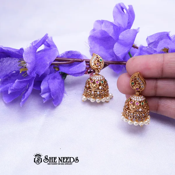 White_Brass_Premium_&_elegant_Gold_Plated__Jumkas_For_Women