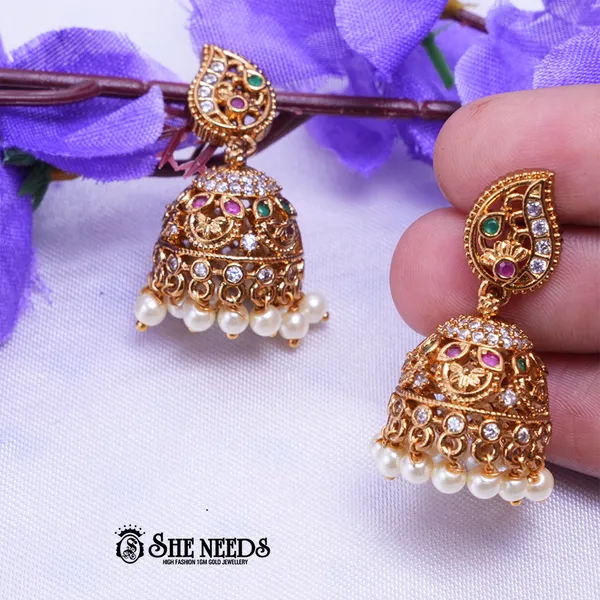 White_Brass_Premium_&_elegant_Gold_Plated__Jumkas_For_Women