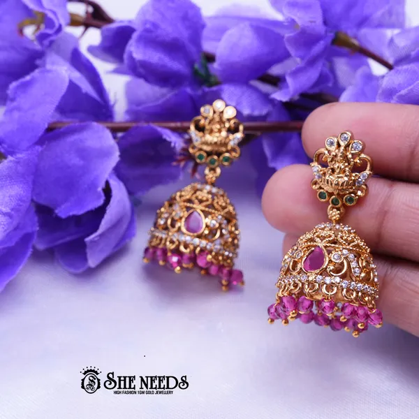 Pink_Brass_Premium_&_elegant_Gold_Plated__Jumkas_For_Women