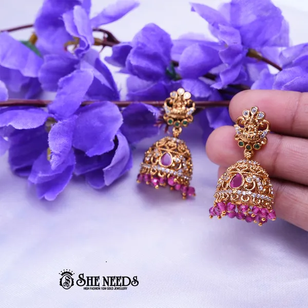 Pink_Brass_Premium_&_elegant_Gold_Plated__Jumkas_For_Women