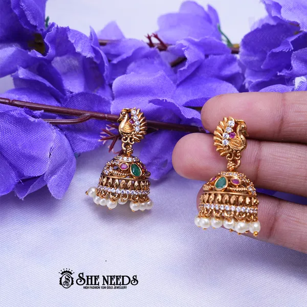 White_Brass_Premium_&_elegant_Gold_Plated__Jumkas_For_Women
