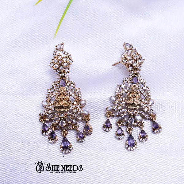 Puple_Brass_Premium_&_elegant_Gold_Plated__Chandbali_Earring_For_Women