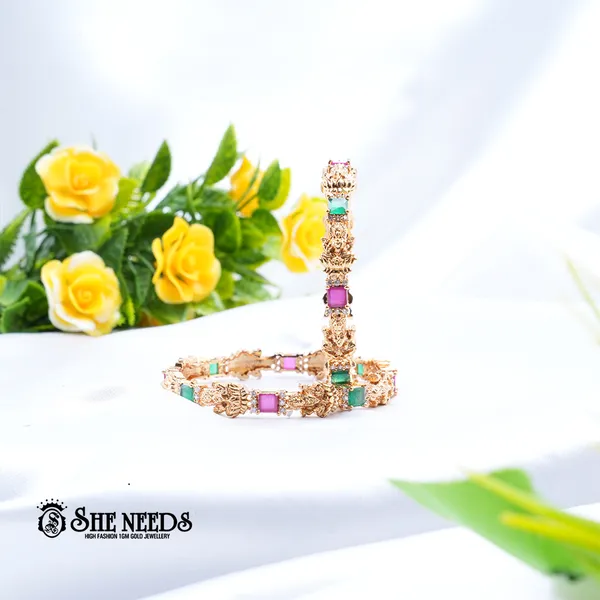 Green_&_Pink_Brass_Premium_&_elegant_Gold_Plated__Bangles_For_Women_(Set_Of_2)