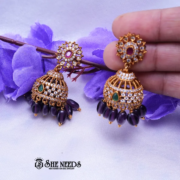 Purple_Brass_Premium_&_elegant_Gold_Plated__Jumkas_For_Women