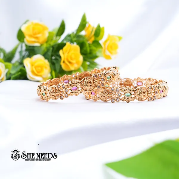 Green_,_Pink_&_White_Brass_Premium_&_elegant_Gold_Plated__Bangles_For_Women_(Set_Of_2)