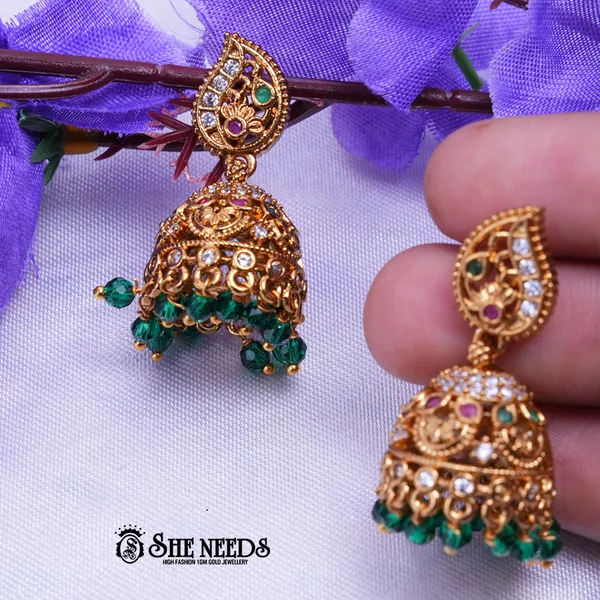 Green_Brass_Premium_&_elegant_Gold_Plated__Jumkas_For_Women