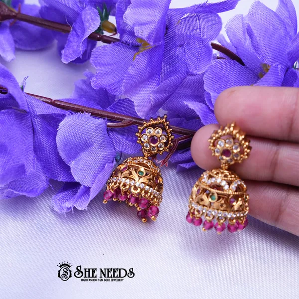 Pink_Brass_Premium_&_elegant_Gold_Plated__Jumkas_For_Women