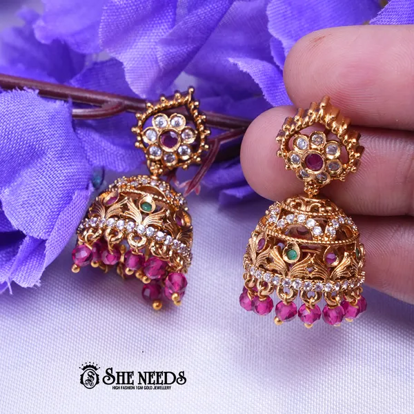 Pink_Brass_Premium_&_elegant_Gold_Plated__Jumkas_For_Women